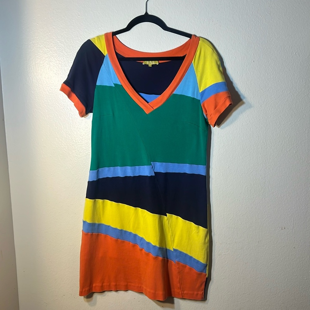 Christian Francis Roth Patchwork Color Block Cotton Knit T-Shirt Dress Small Med